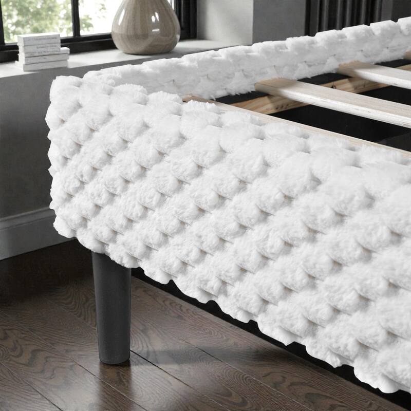 Modern Plush Upholstered Bed with Soft Padded Backrest, Solid Wood Frame & Rounded Safety Design, Queen/King