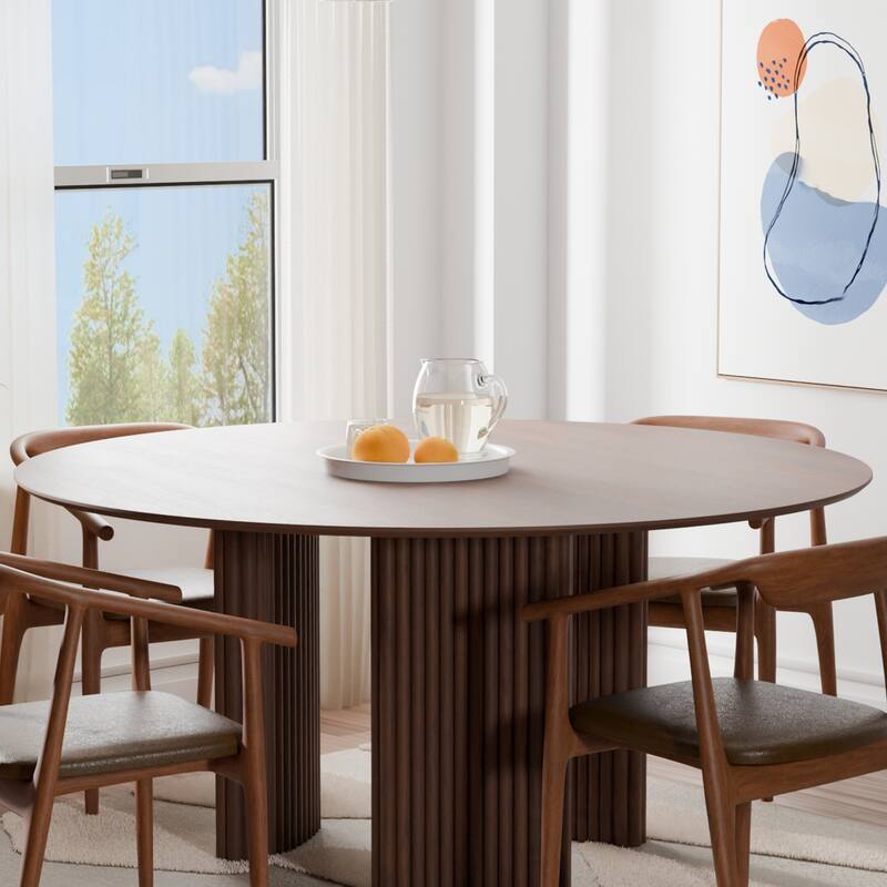 Dovelina 60" Round Dining Table with Artistic Fluted Base & Safe Rounded Edges for Family