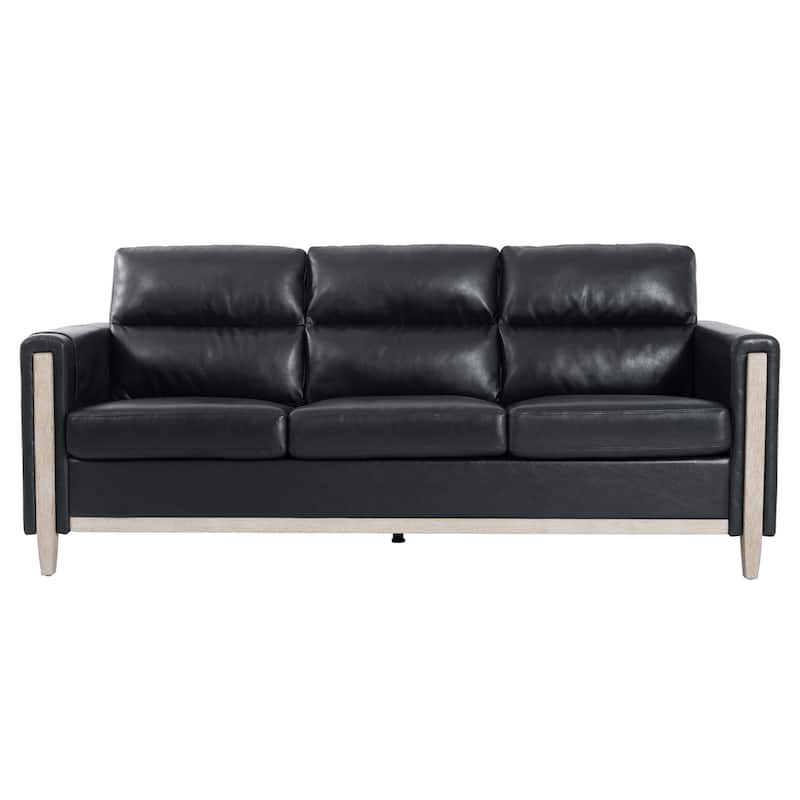 Modern Upholstered Sofa With Side Pocket Solid Wood Frame 3-Seater Sofa For Living Room Bedroom