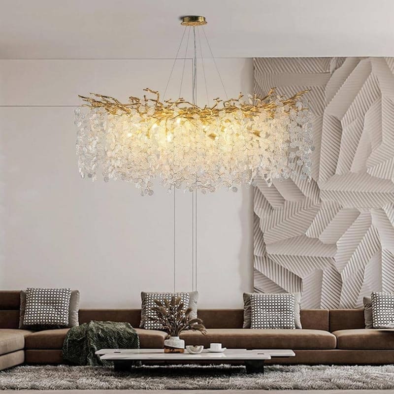 KAYLA 47.2" 18-Lights Gold Modern Tree Branch Chandelier, Luxury K9 Crystal Chandelier - Gold
