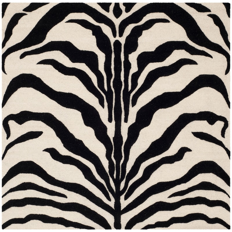 SAFAVIEH Handmade Cambridge Rikey Animal Print Wool Rug - 6' Square - Ivory/Black