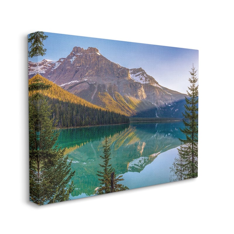 Stupell Reflective Mountain Lake Landscape Sunny Sky Canvas Wall Art ...