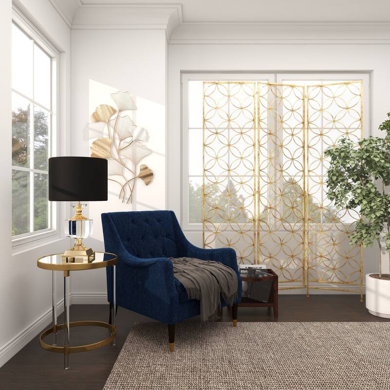 Brass Metal Hinged Foldable Partition 3 Panel Geometric Partition Room Divider Screen - 57 x 79