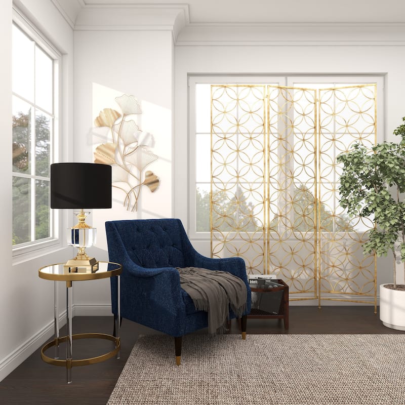 Metal Geometric Hinged Foldable Partition 3 Panel Partition Room Divider Screen - Brass - Roche River Decor