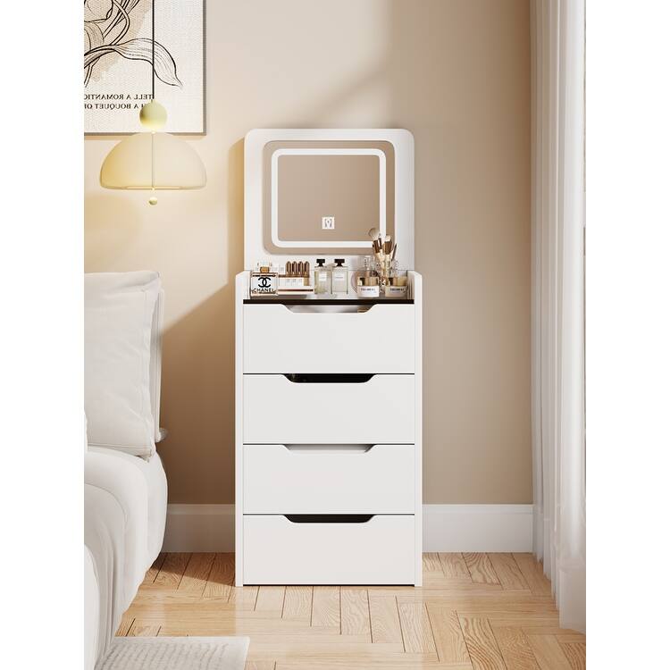 3 in 1 Vanity Desk with Plip Top Mirror,Small Make Up Vanity Set with Visible Glass Desktop,3 Drawers,Cushioned Tool