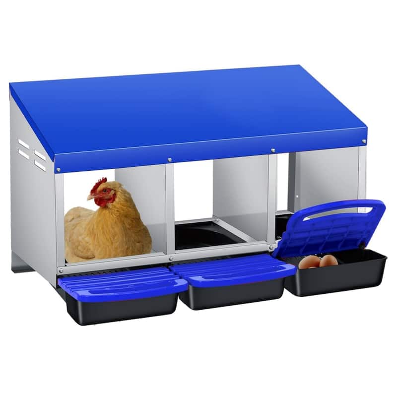 Roll-Away Nesting Boxes for Chickens Coop with Perch - 3 Hole Blue