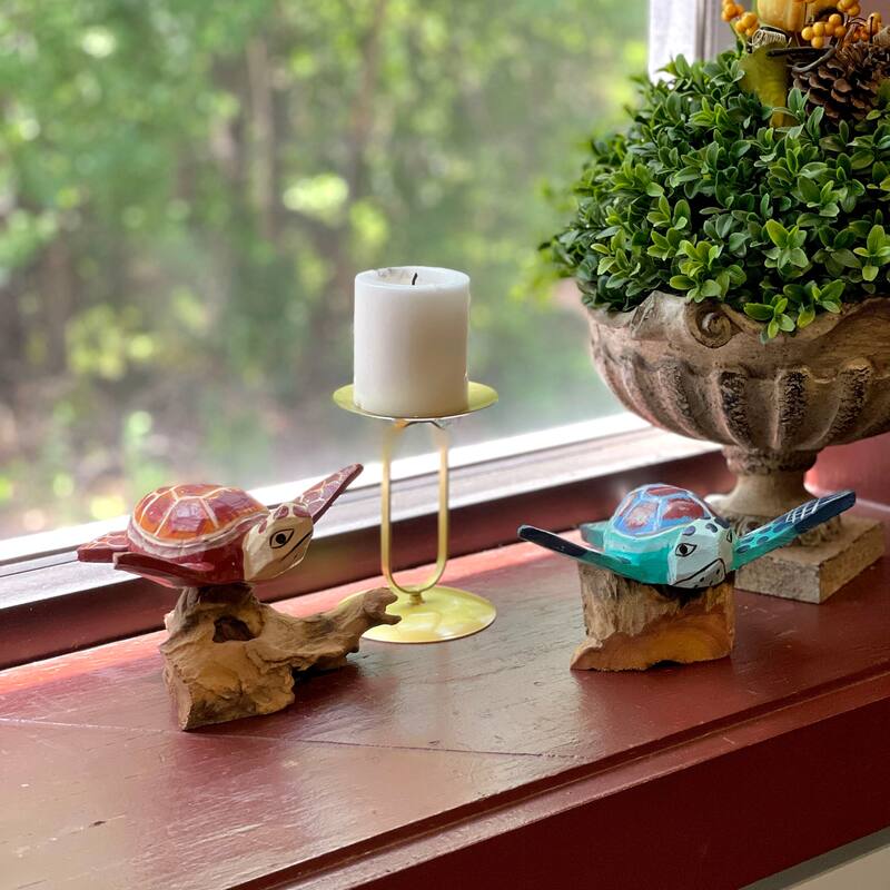 Handcrafted Sea Turtle Sculptures Set Of 2, Coastal Wood Art, Ocean - 4 X 7 X 5 inches