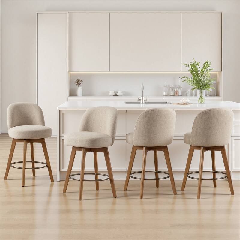 26" Upholstered Swivel Counter Stool With Solid Wood Frame - 37.8"H x 19.7"W x 23.2"D