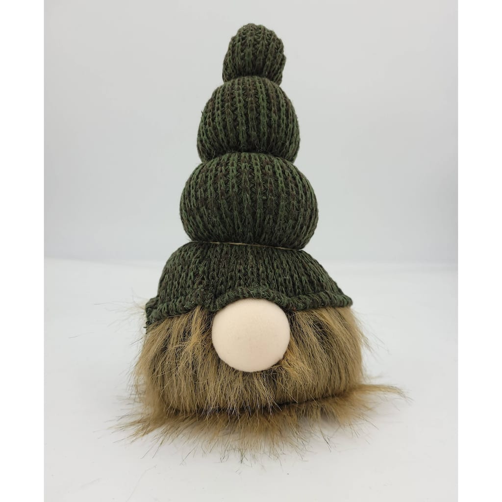 BalLED Knitted Hat Sitting Fall Gnome Decoration 14" Green and Brown