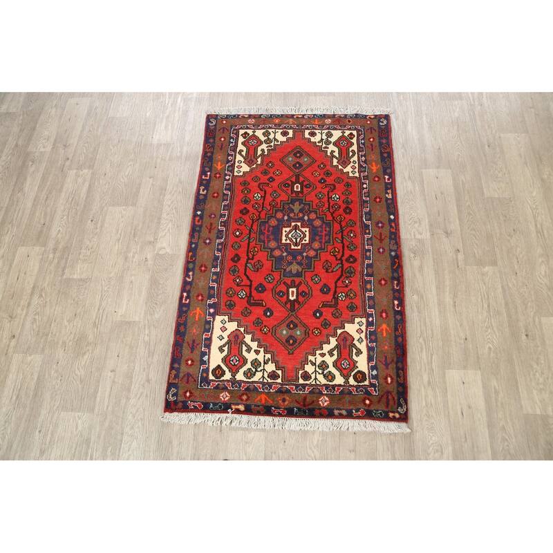 Geometric Hamedan Persian Area Rug Wool Hand-knotted Office Carpet - 3'2" x 5'2"