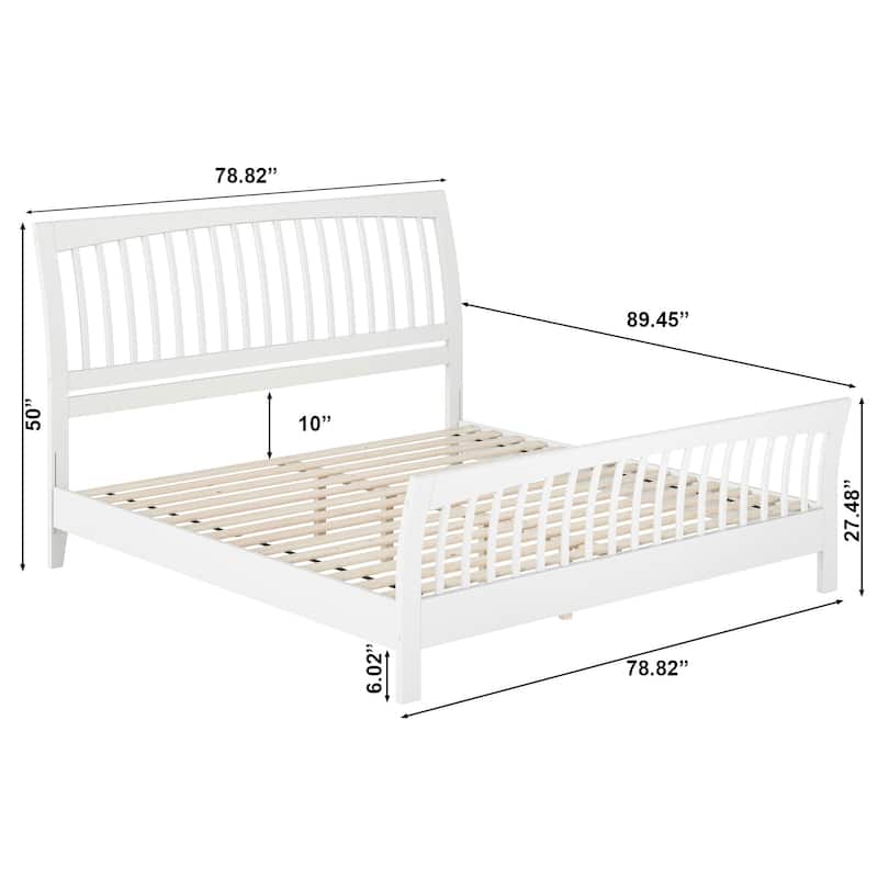 Orleans King Solid Wood Low Profile Platform Bed with Matching Footboard in White