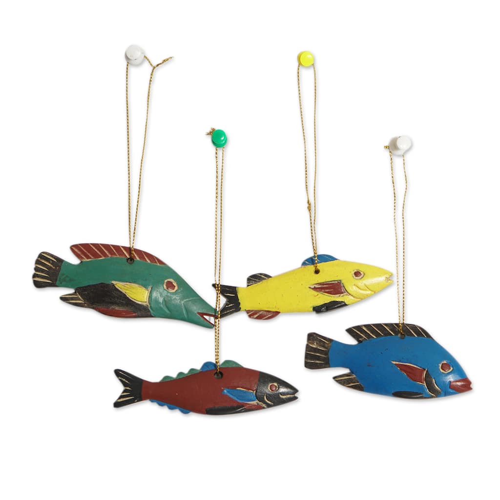 Novica Handmade Little Vibrant Fish Wood Ornaments (Set Of 4)