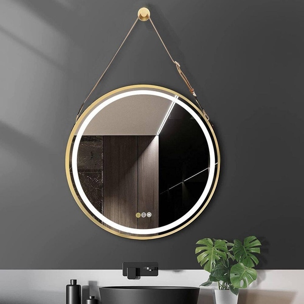 Large Round Framed LED Wall Bathroom Vanity Mirror with Hanging Strap On Sale Bed Bath Beyond 38933461