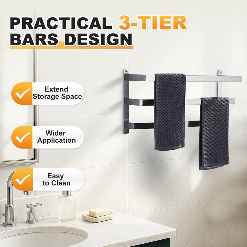 WOWOW Modern Wall-Mounted Stainless Steel Tiered Three-Tier Towel Rack