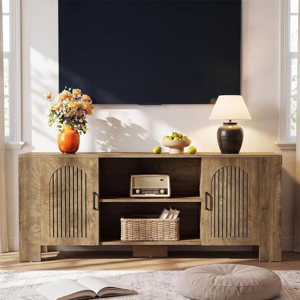 70.8" Long TV Stand for 65/70/75 Inch TVs, Mid Century Modern Entertainment Center with Storage &Shelves