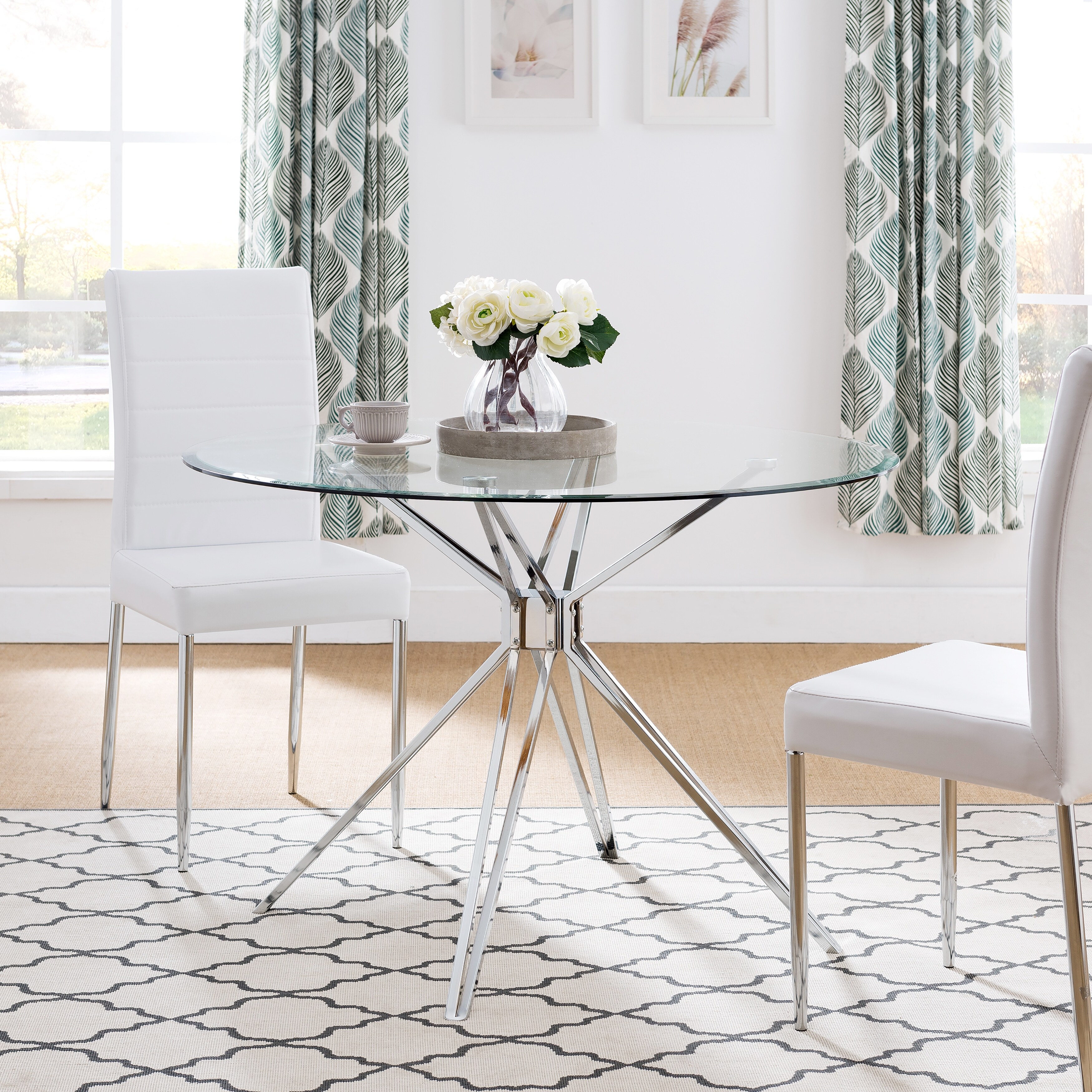 Silver orchid alan metal and glass round dining table deals