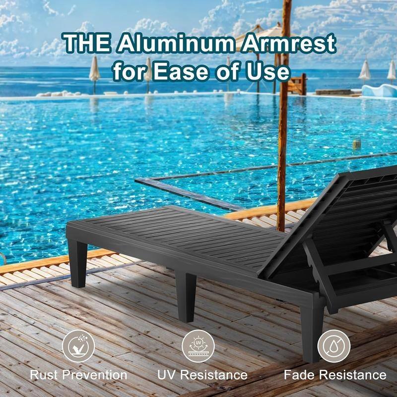 Adjustable 5-Position Reclining Sun Lounge Chair with Wood Texture Design - UV-Protected, Weatherproof Polypropylene Resin