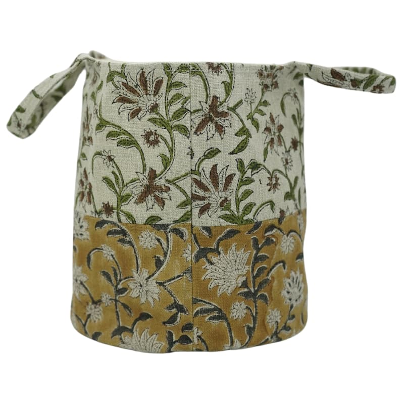 Fabdivine Handmade Floral Room Décor Nursery Storage Basket - Aradhna- Brown, Green - 6"X5"