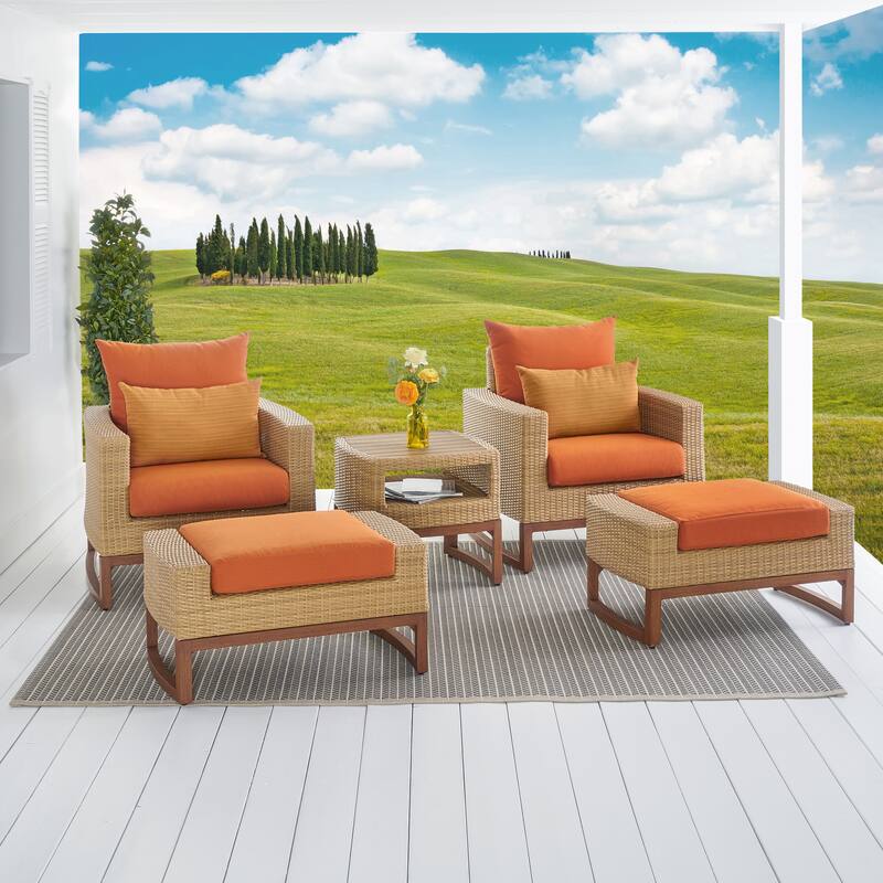 Mili 5 Piece Sunbrella Outdoor Patio Club Chair & Ottoman Set