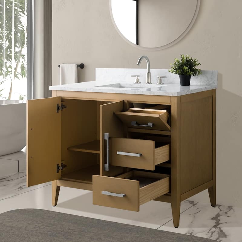 Vanity Art 42" Single Sink Bathroom Vanity Cabinet with Engineered Marble Countertop