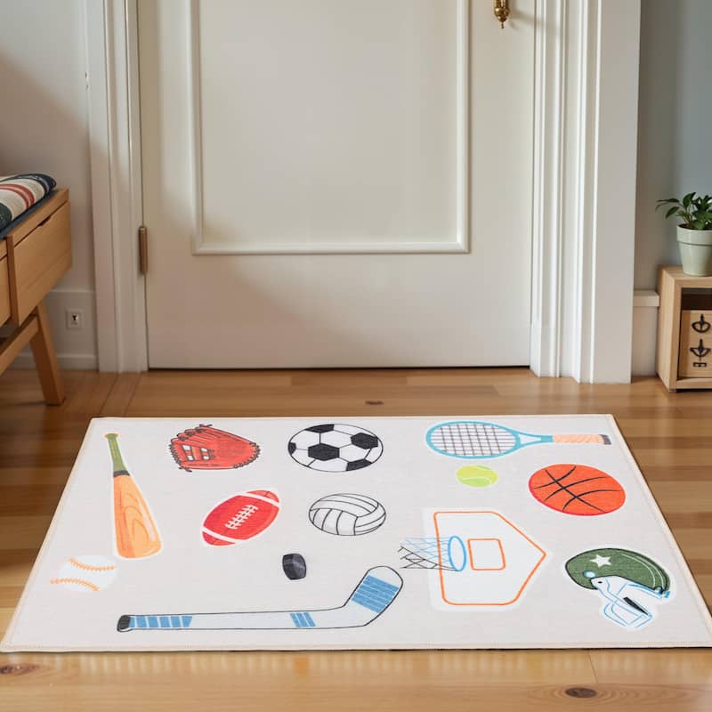 Superior All Star Washable Kids Playroom Nursery Non-Slip Area Rug - 2' x 3' - Multicolor