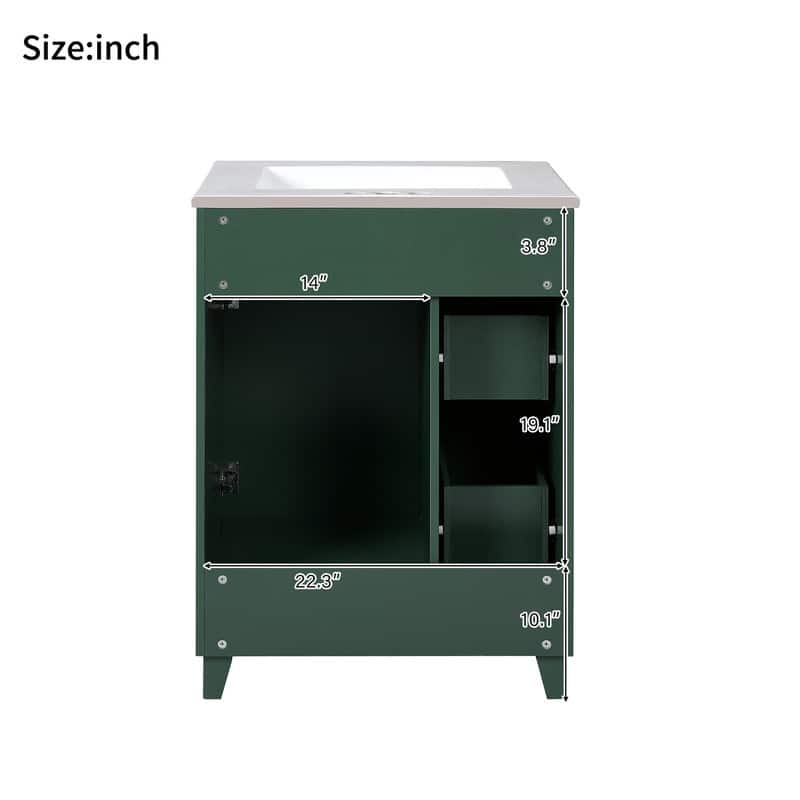 Bathroom Vanity Set: 24-Inch Cabinet With Ceramic Sink, Two Drawers And A Single Door - 24"W*18.3"D*34.3"H
