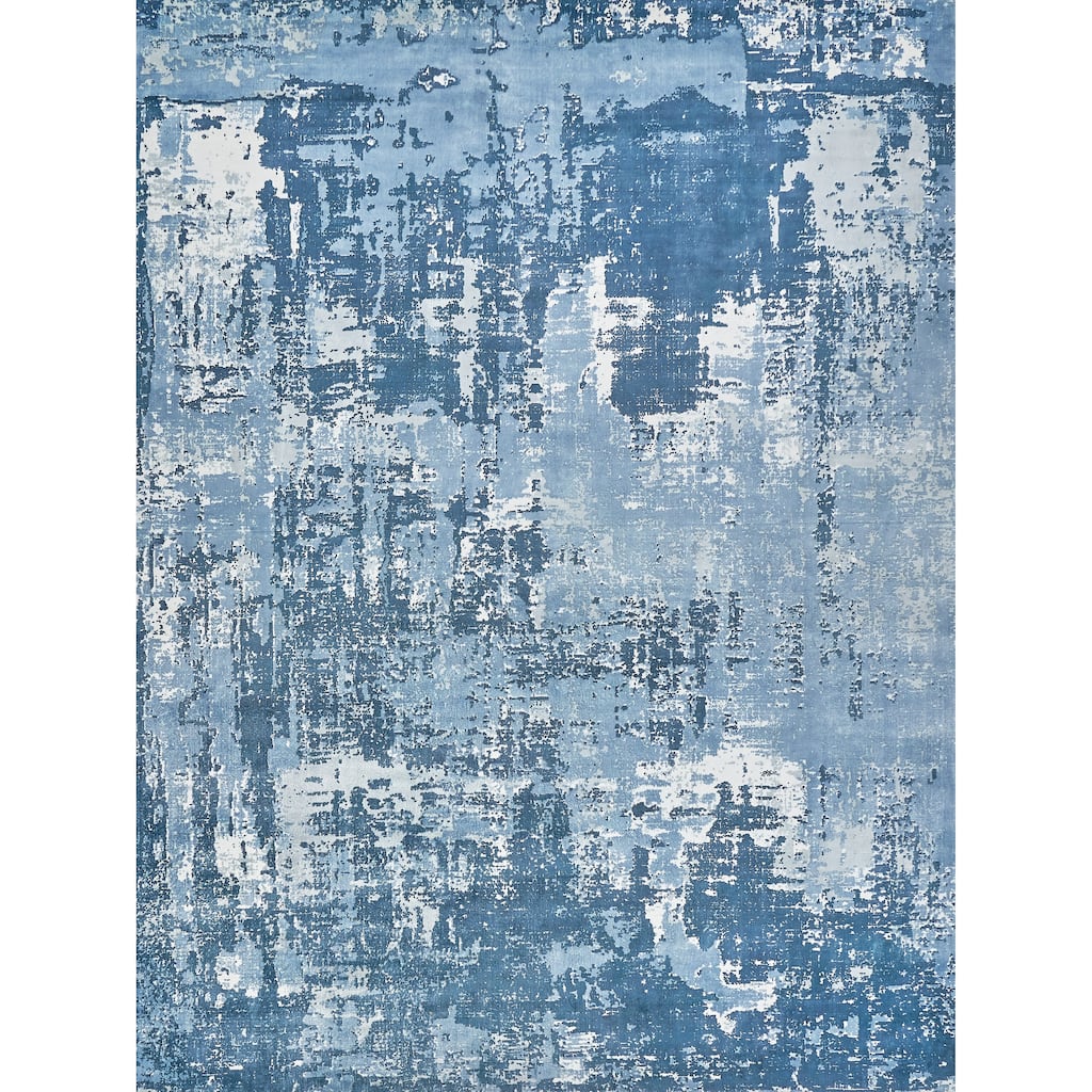 EXQUISITE RUGS Koda Hand-loomed Bamboo Silk Blue/Ivory Area Rug.