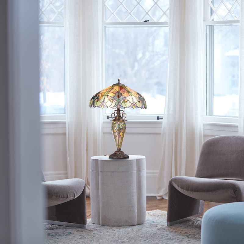 Halston River of Goods Double Lit Stained Glass 24.5-Inch Table Lamp - 18" X 18" X 24.5"