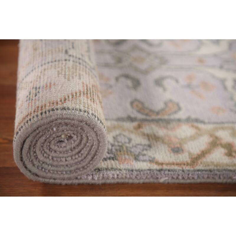 Floral Grey Oushak Runner Rug Hand-knotted Wool Carpet - 2'7"x 7'10"