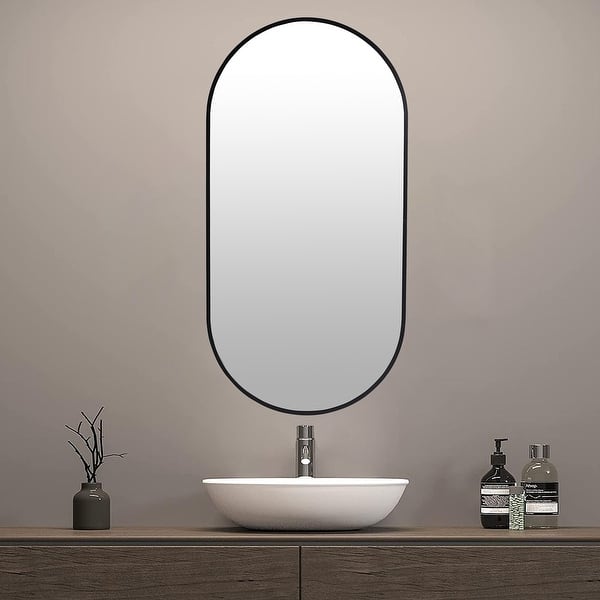 JASIWAY Oval Bathroom Mirror with Black Aluminum Frame Bed Bath