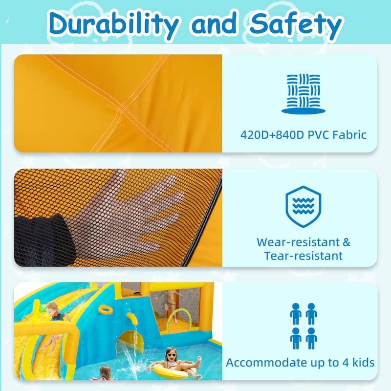 Inflatable Bounce House with Water Slide for Kids Includes Air Blower