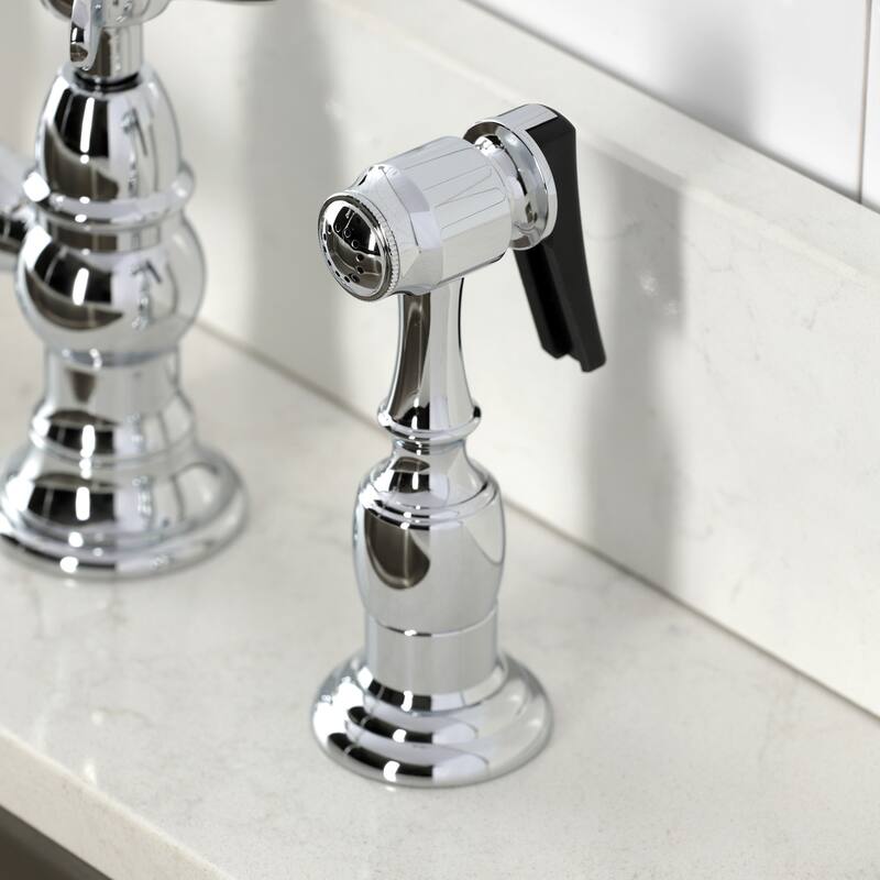 Kingston Brass Essex Two-Handle 4-Hole Deck Mount Bridge Kitchen Faucet with Brass Side Sprayer