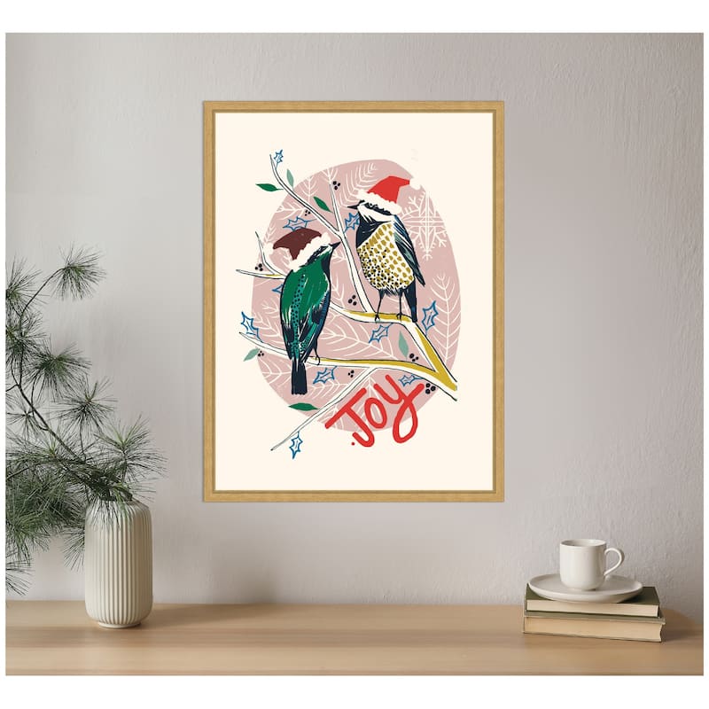 Kate and Laurel Sylvie Framed Canvas Winter Fellow Birds by Hannah Beisang