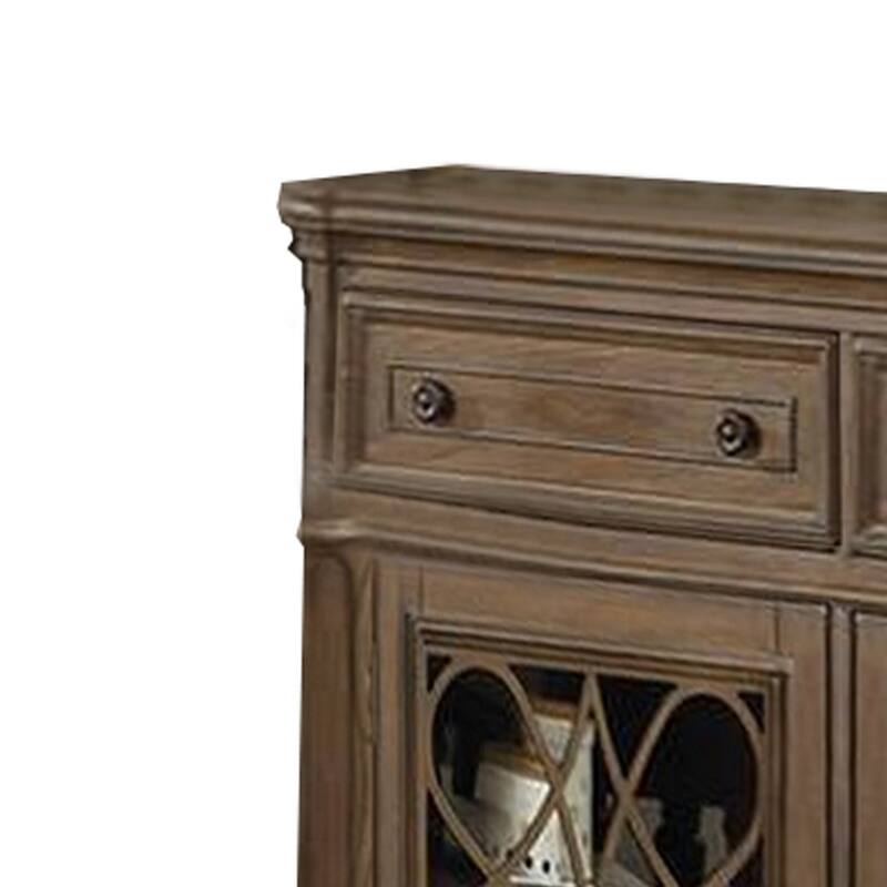 Traaditional Style Wooden Server with Two Spacious Drawers, Brown