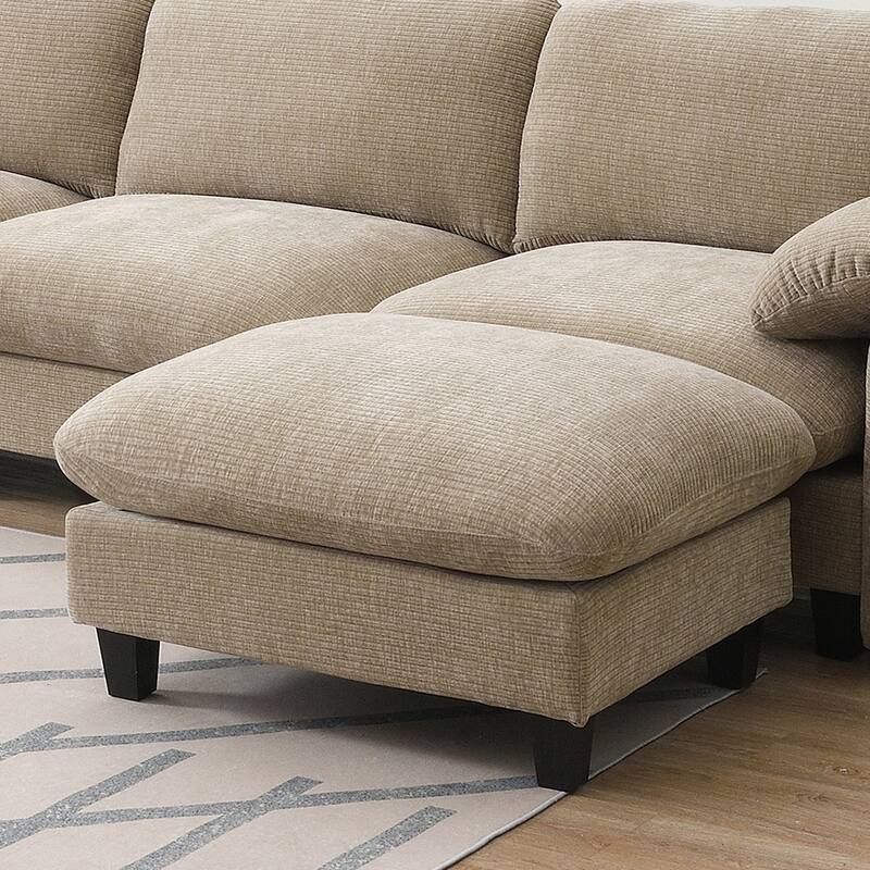 Striped Chenille Modular Sectional Sofa Set with Movable Ottoman, Phone Holder, Dual-Port Charging, 2 Side Storage Pockets