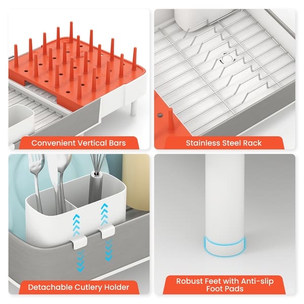 SUGIFT Expandable Dish Drying Rack Adjustable DualPart Dish Drainer