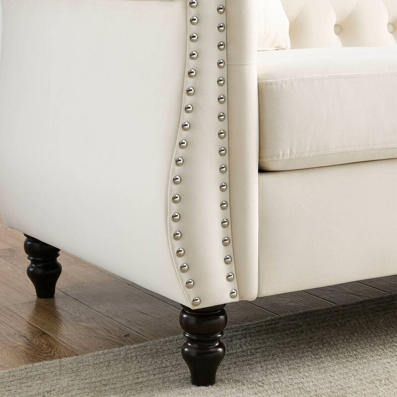 Classic 3-Seat Chesterfield Sofa with Solid Wood Frame & Plush Foam - Stylish Loveseat