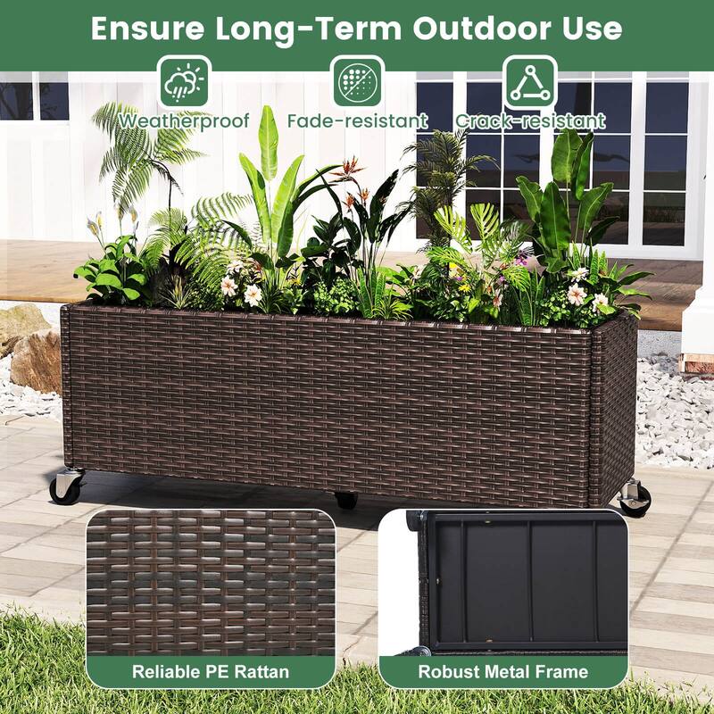 Costway 1/2 PCS Raised Garden Bed All-Weather PE Rattan Wicker Patio