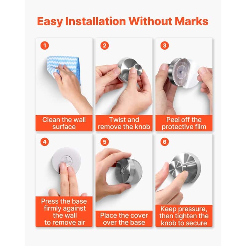 2-Pack Brushed Nickel Stainless Steel Suction Cup Hooks for Bathroom Organizer No Drill Needed - 2.36 x 2.36 x 1.85 in