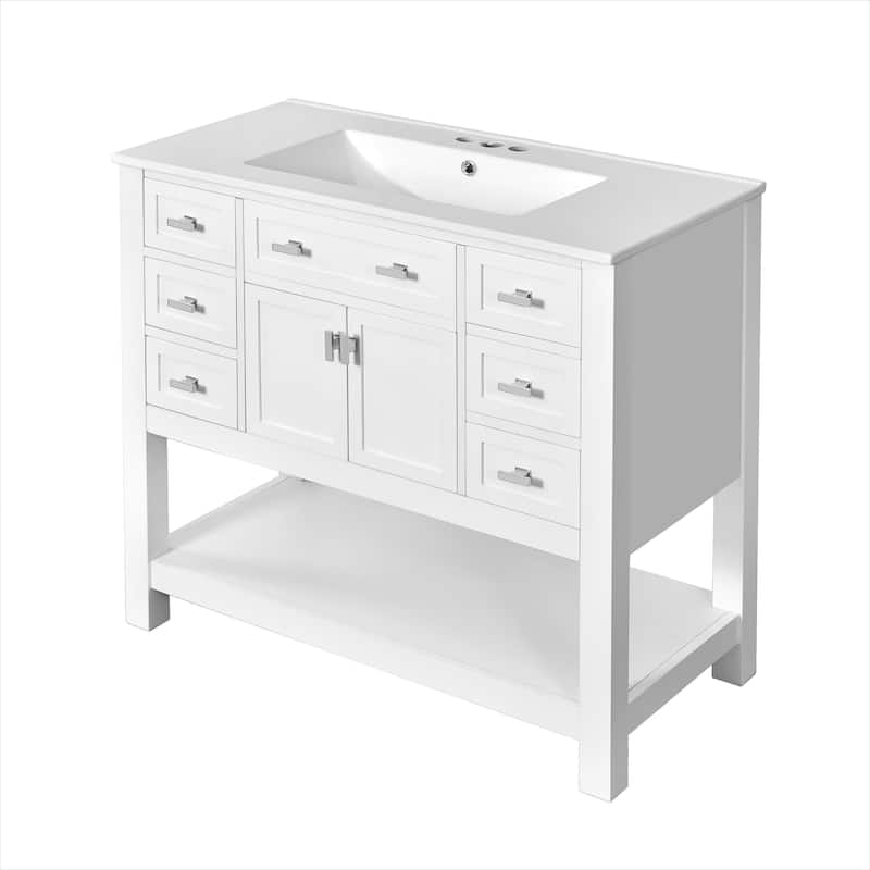 Roomfitters 36" Vanity with Sink, Modern Bathroom Cabinet with 2 Doors and 6 Drawers, Freestanding Storage Design