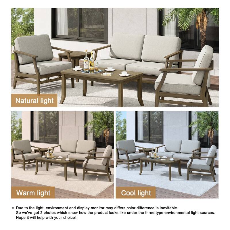 Teak Outdoor Patio Seating Set with Loveseat, Chairs and Tables (5-Piece)