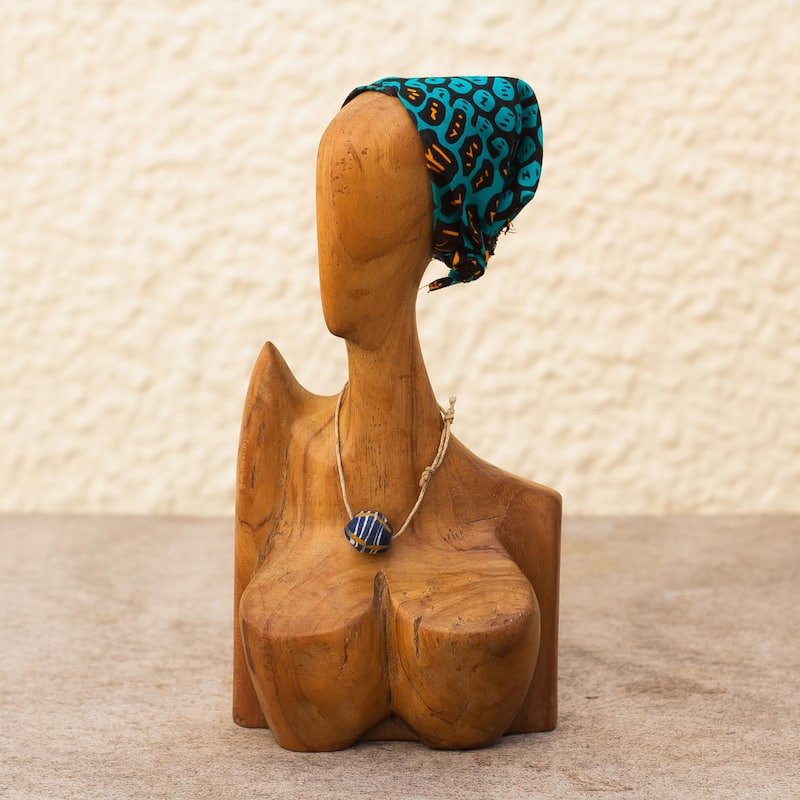 Novica Handmade Head Scarf Teak Wood Sculpture