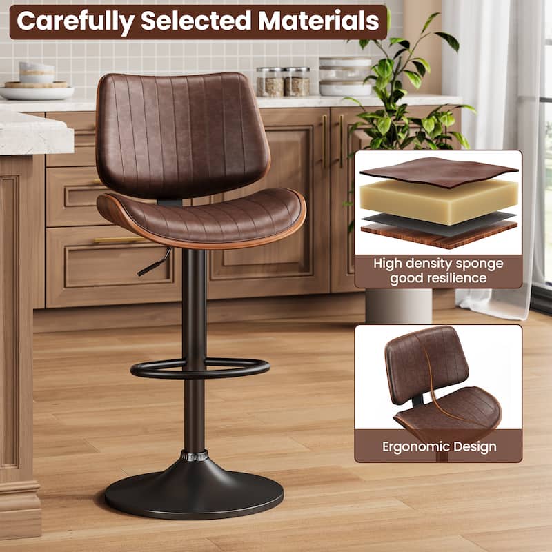 Swivel Adjustable Height Counter Stools, Bar Stools with Backs - 20" W X 18"D X 24-33" H