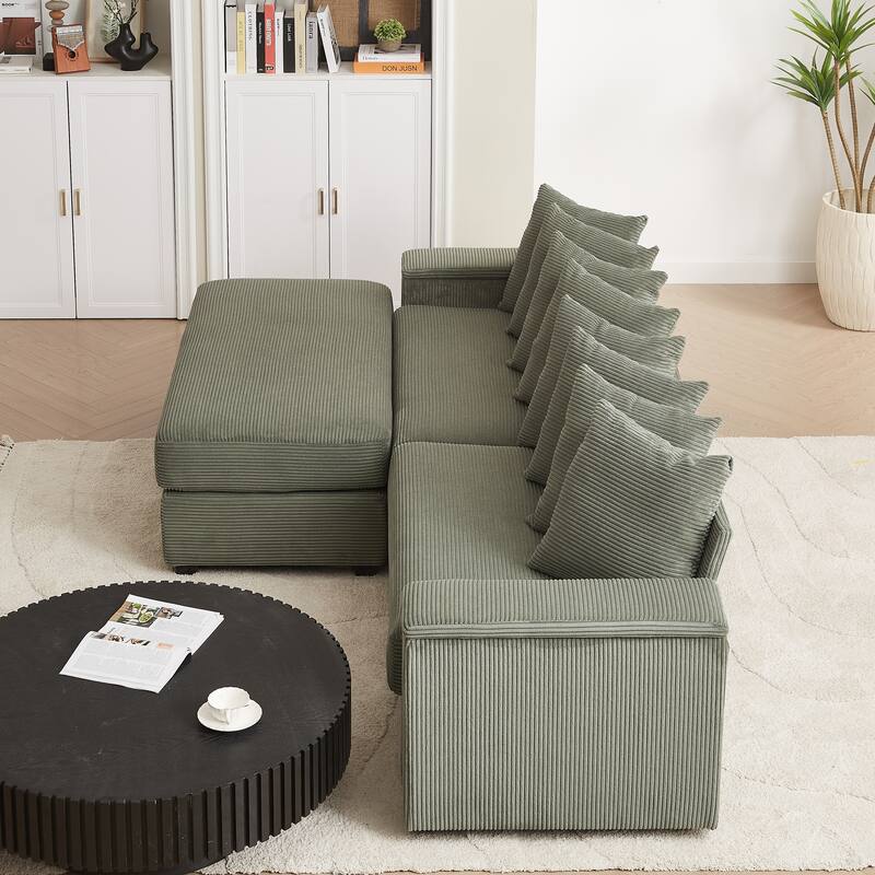 GDFStudio - Peregrine L-Shaped Corduroy Sectional Sofa with Pillows and Armrest Storage
