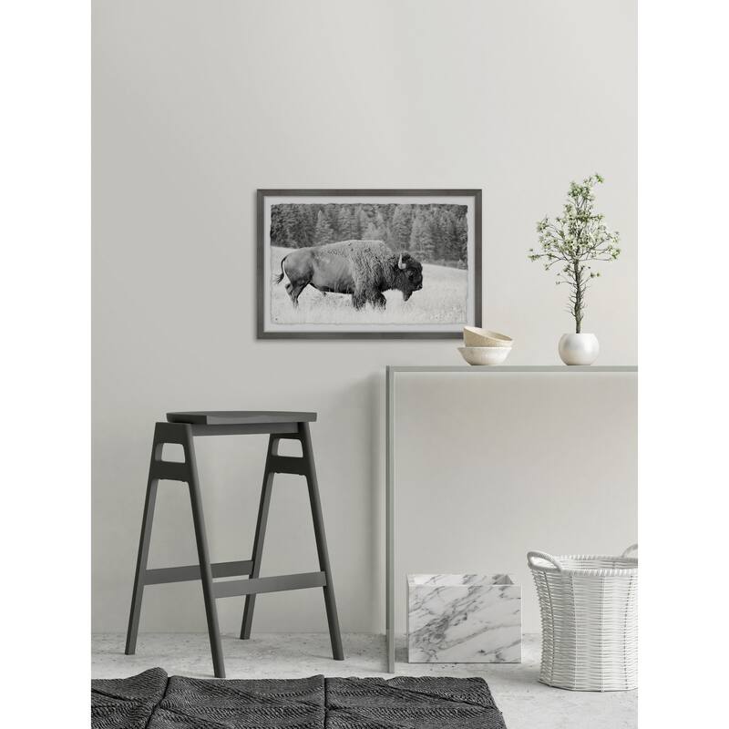 Buffalo Grazing Framed Wall Art, Elegant Home Touch - Sophisticated Artwork for Refined Décor