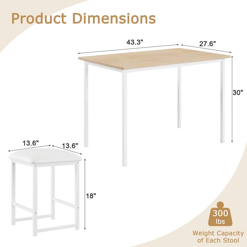 VECELO 5-Piece Dining Table Set with Black PU Leather Stools Space-Saving Rectangle Dining Set for Small Spaces Apartments