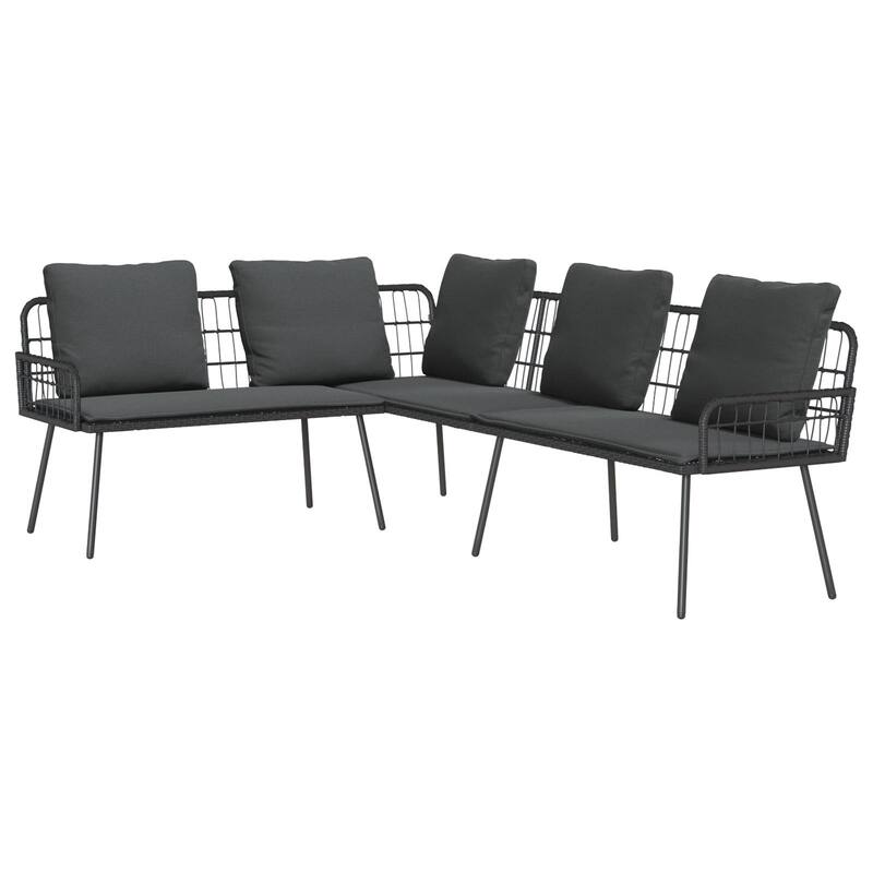 vidaXL 2 Piece Garden Sofa Set with Cushions Black/Natural Poly Rattan - 68.1 x 91.0 x 30.7