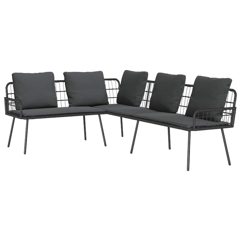 vidaXL L-Shaped Sofa Black/Natural Poly Rattan