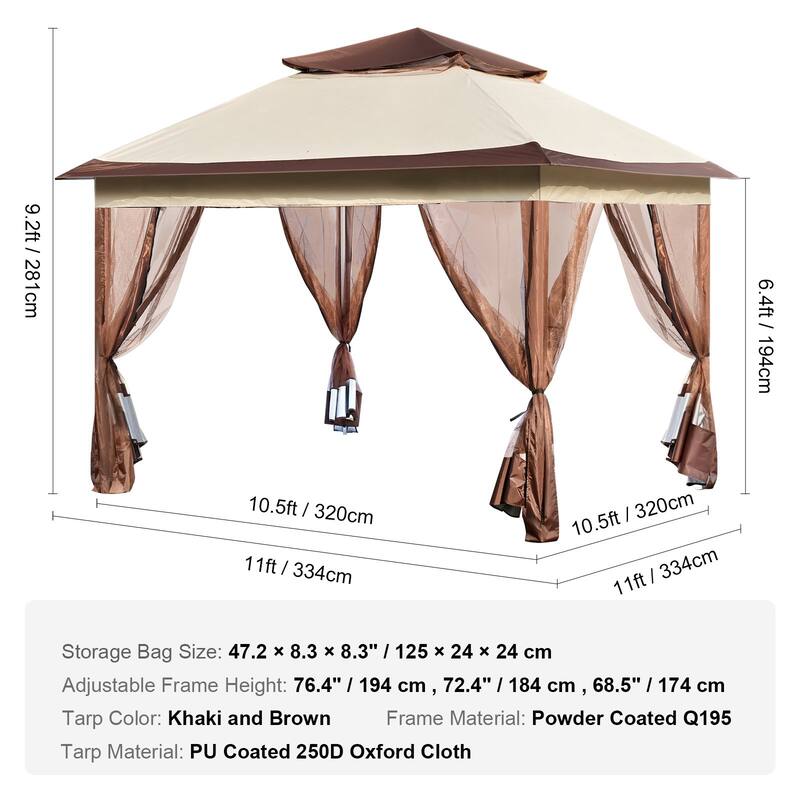 11x11 FT Pop Up Patio Gazebo with Netting, Outdoor Canopy for Backyard