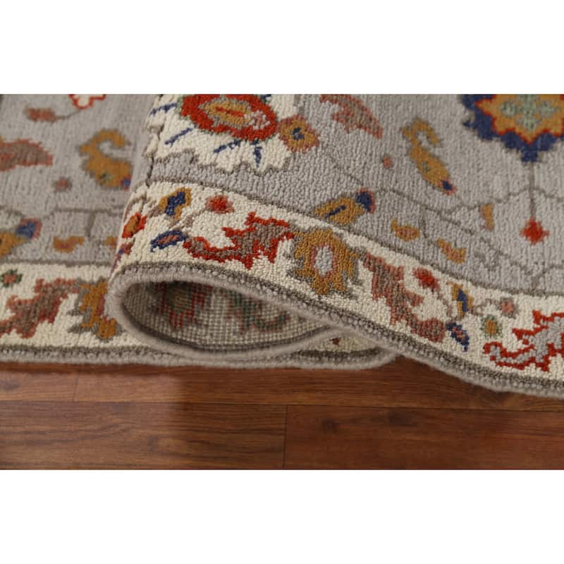 All-Over Floral Gray Oushak Oriental Foyer Rug Handmade Wool Carpet - 2'6"x 5'9"